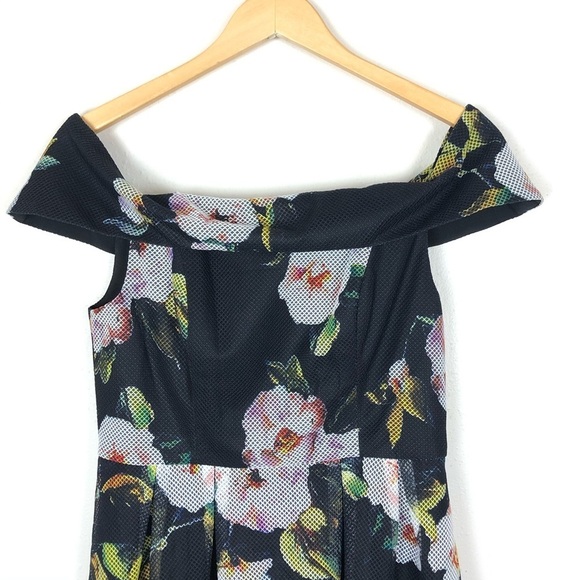 Black Floral Dress Medium Lumier by Bariano off shoulder - Picture 4 of 7